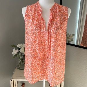 LOFT Orange Floral Sleeveless Blouse Size Large NWT